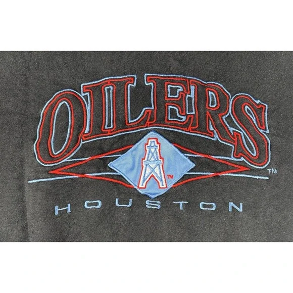 Vintage Logo 7 Houston Oilers NFL Sweatshirt Black Crewneck Size M 90s Retro